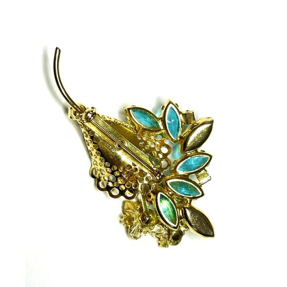 Vintage Brooch Blue Green Rhinestone Vtg Costume Jewelry Pin Lot JU10 - Picture 5 of 6